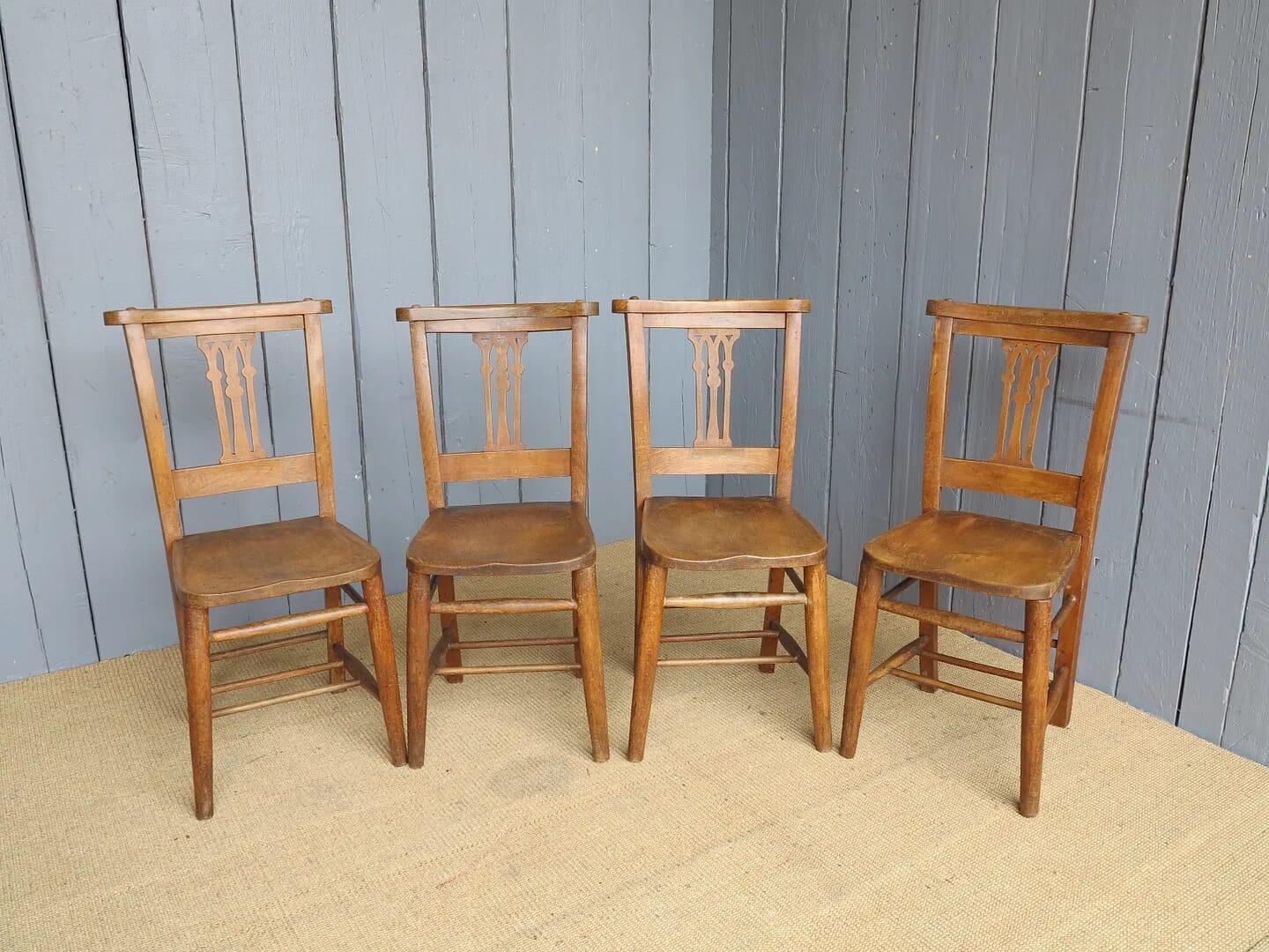 Original Set of 4 Reclaimed Church Chairs - 6975