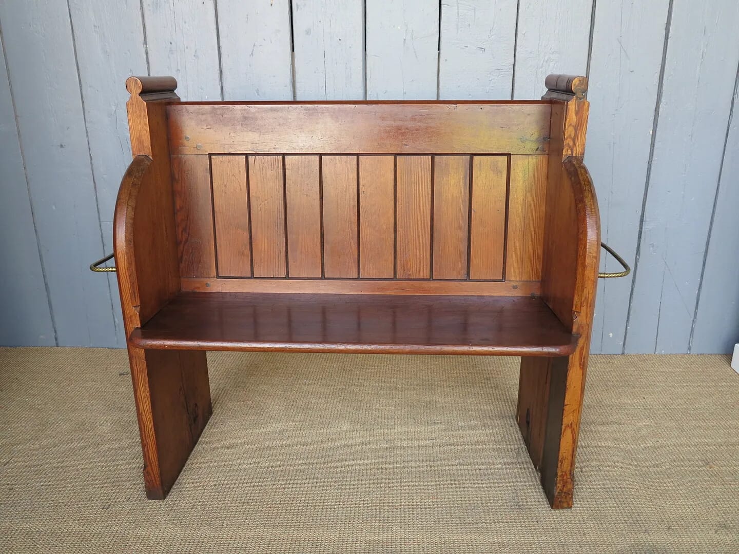 Original Antique Solid Pitch Pine Church Pew - 7011