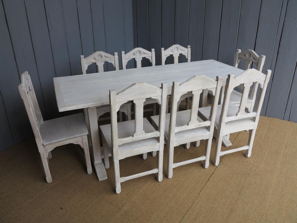 Set of 8 Worcester Cathedral Limed Oak Chairs and Table - 6784