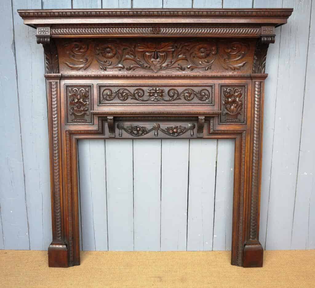 Primary Image - Grand Antique Victorian Oak Hand Carved Fire Surround