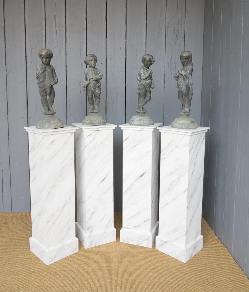 Antique Lead Set 4 H Crowther Statues On Wooden Painted Plinths - 6487/6878