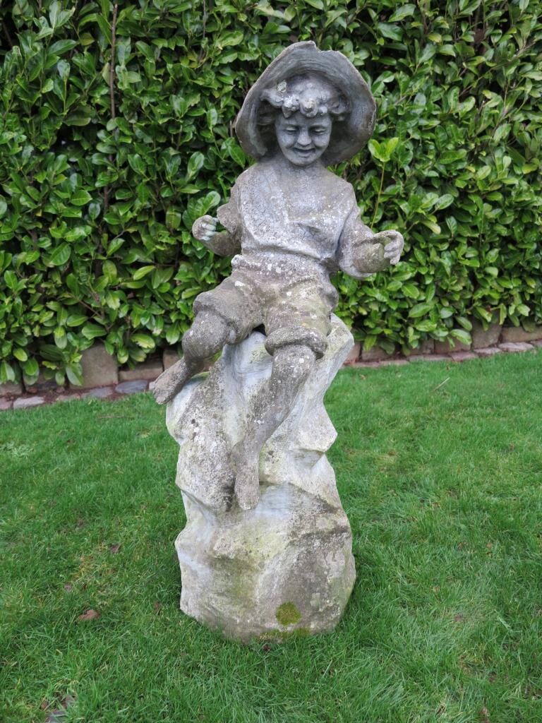 Garden Statue of a Young Child Playing on a Rock - 6760