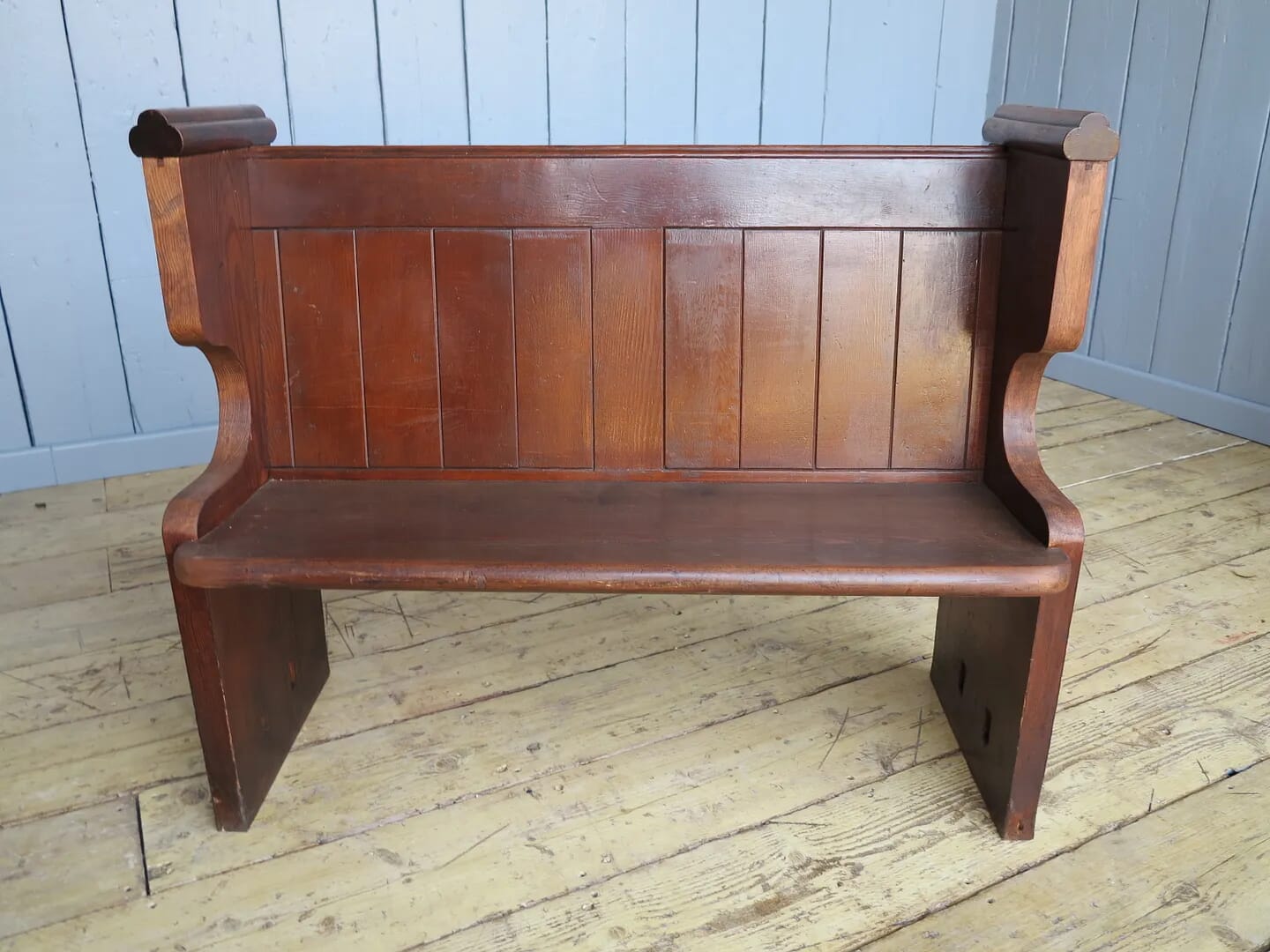 Solid Antique Pitch Pine Church Pew - 7155