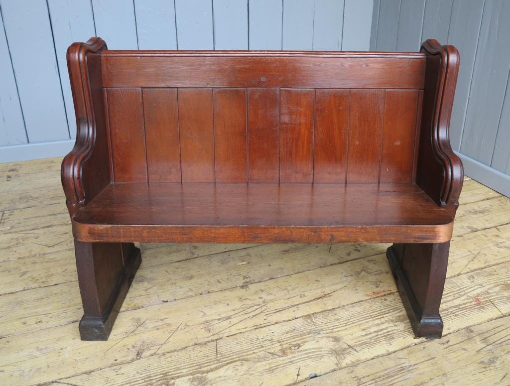 Antique Solid Pitch Pine Chapel Pew - 7153