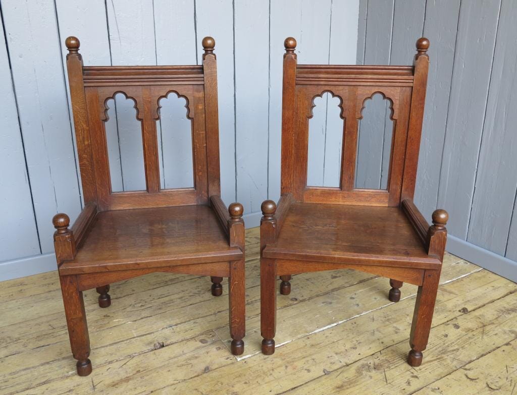 Pair of Solid Oak Gothic Chairs - 7158