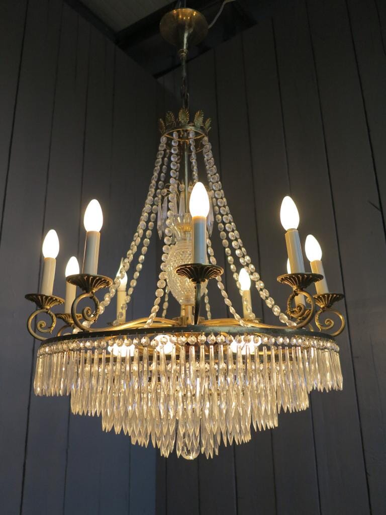 Large Brass Vintage 5 Tier Chandelier with 16 Bulb Holders - 7162