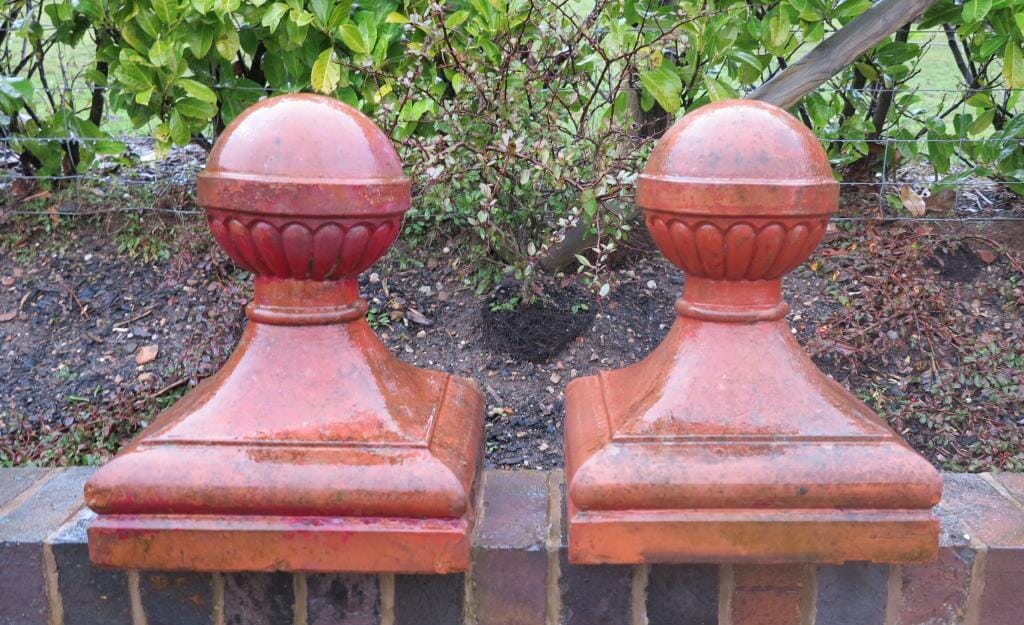 Pair of Original Edwardian Terracotta Ball Finials - 7193