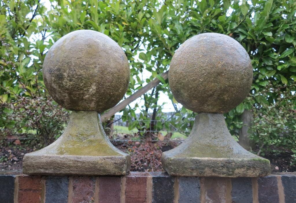 Pair of Reconstituted Stone Ball Finial Cappings - 7192