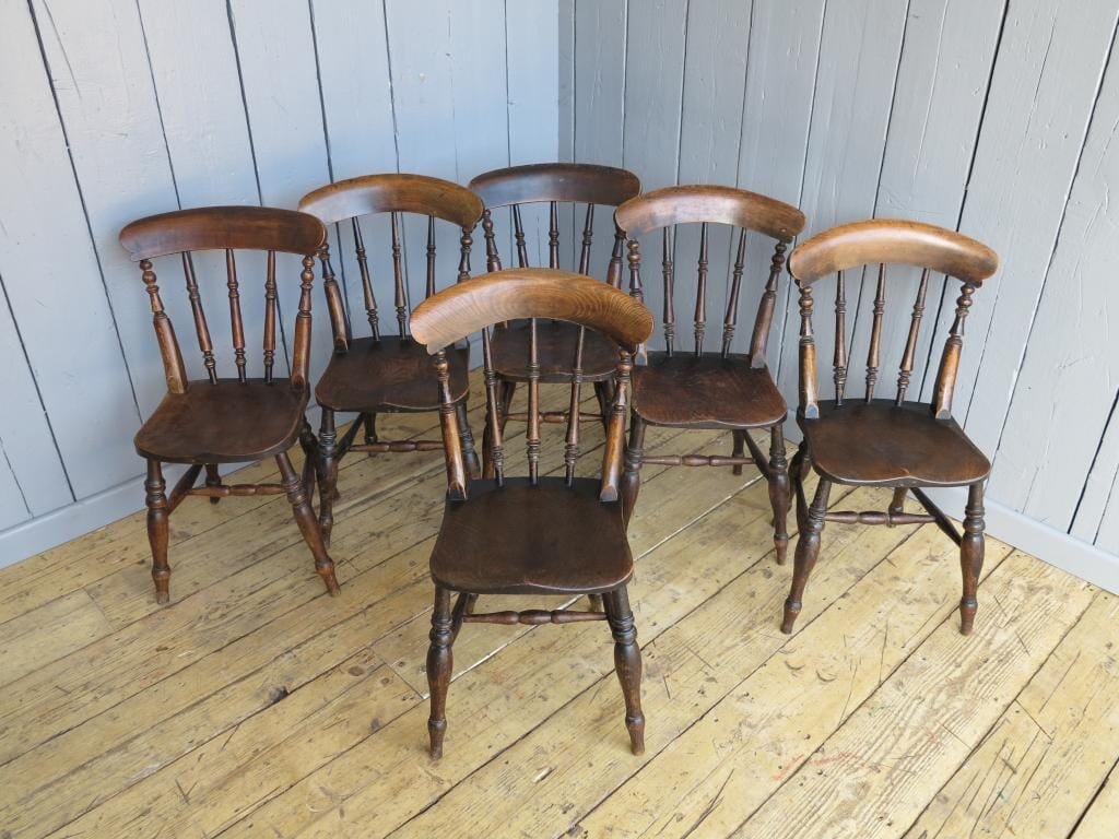 Set of 6 Late Victorian Elm Kitchen Chairs - 7220