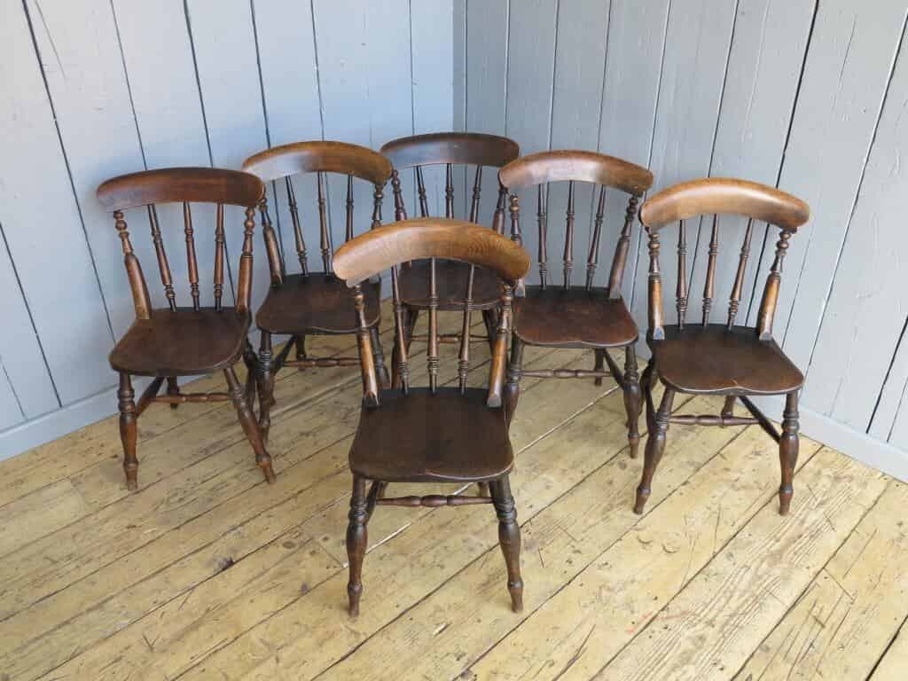 Primary Image - Set of 6 Late Victorian Elm Kitchen Chairs