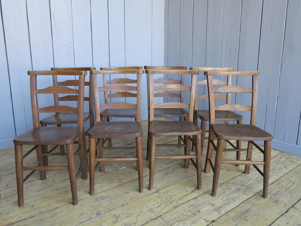 Set of 8 Antique Church Chairs - 7249
