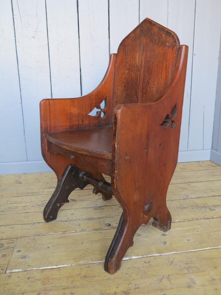Antique Pine Gothic Tub Chair - 7248