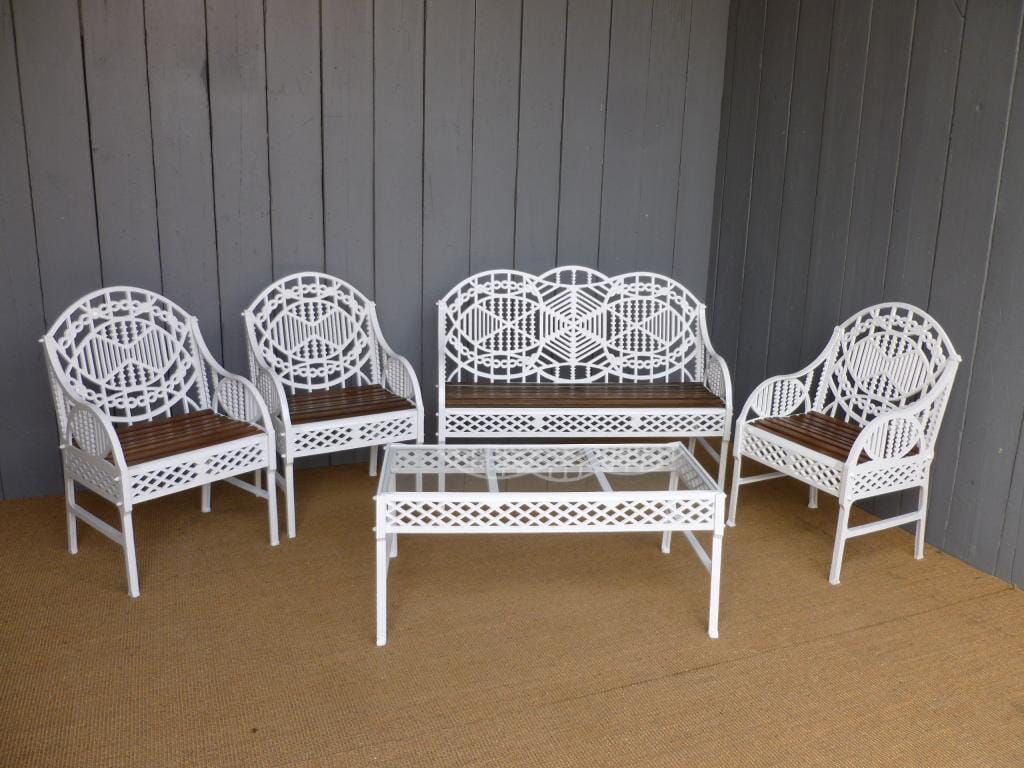 Original Edward Bawden Garden Bench, Chairs and Table Set - 6646