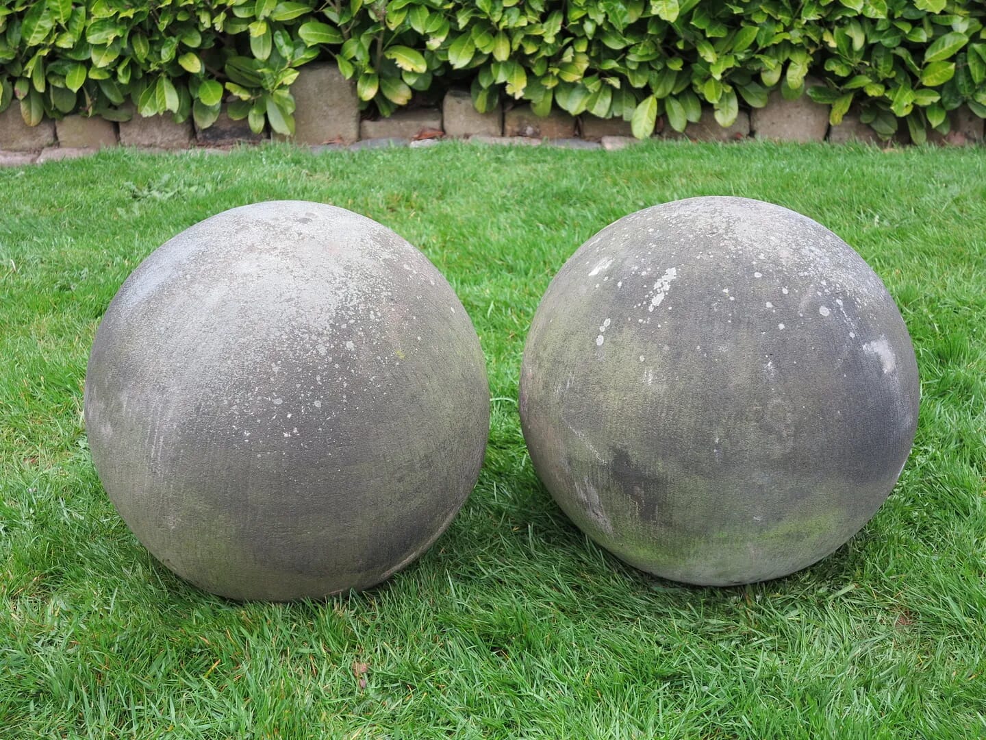 Pair of Antique Hand Carved Solid Stone Balls - 7286