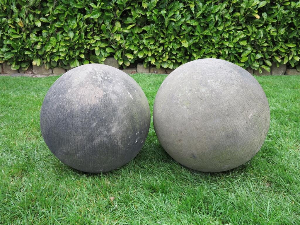 Pair of Hand Carved Stone Balls - 7285