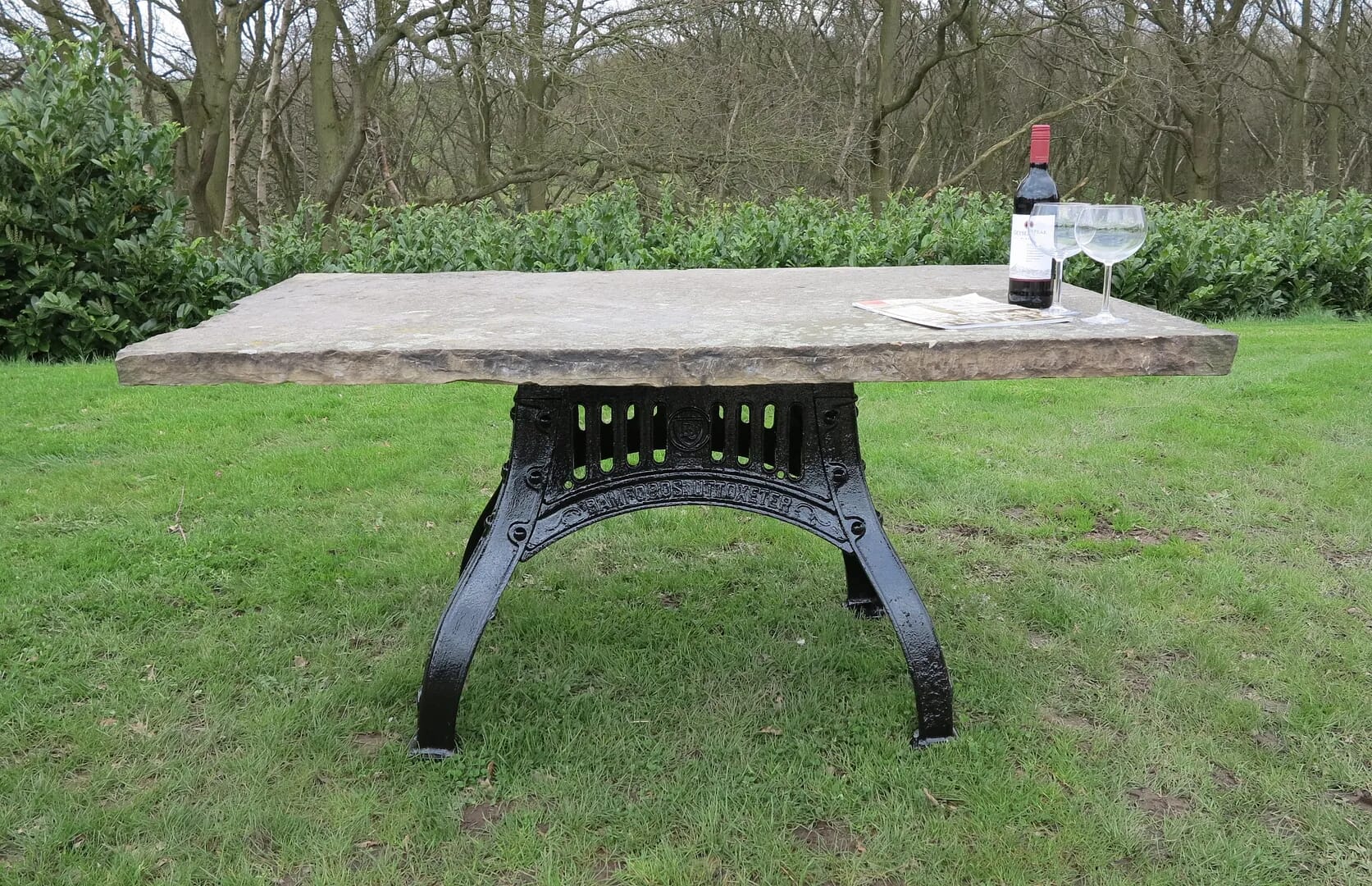 Antique York Stone Garden Table Top on a Cast Iron Base - 7278
