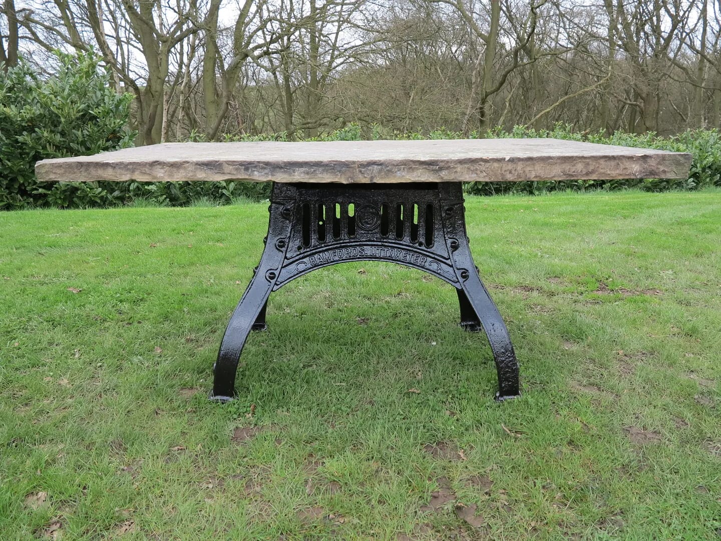 Antique York Stone Garden Table Top on Cast Iron Base - 7290