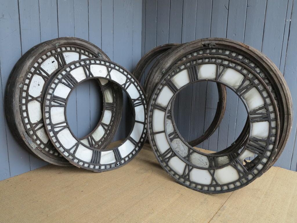 Antique Cast Iron Clock Faces with Wooden Frames - 7346