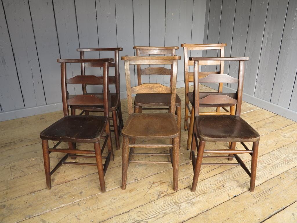 Harlequin Set of 6 Antique Kitchen / Dining Chapel Chairs - 6204
