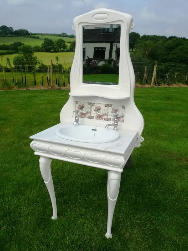 Art Nouveau Sink Unit With Tiled and Mirrored Splash Back - 1688