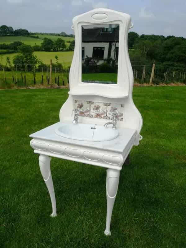 Art Nouveau Sink Unit With Tiled and Mirrored Splash Back