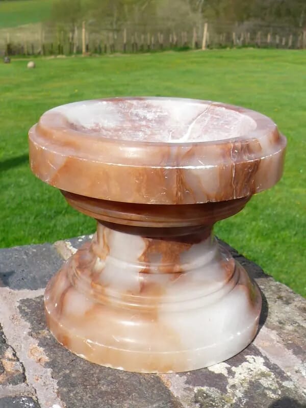 Miniature Travelling Antique Alabaster Church Font  - 3334