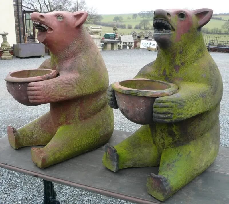Original Victorian Pair Of Terracotta Bears - 3203