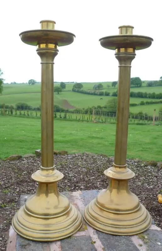 Original Pair Of Traditional Victorian Brass Candlesticks - 3389