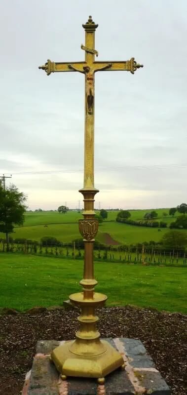 Original Victorian Brass Crucifix 41" Tall - 3387