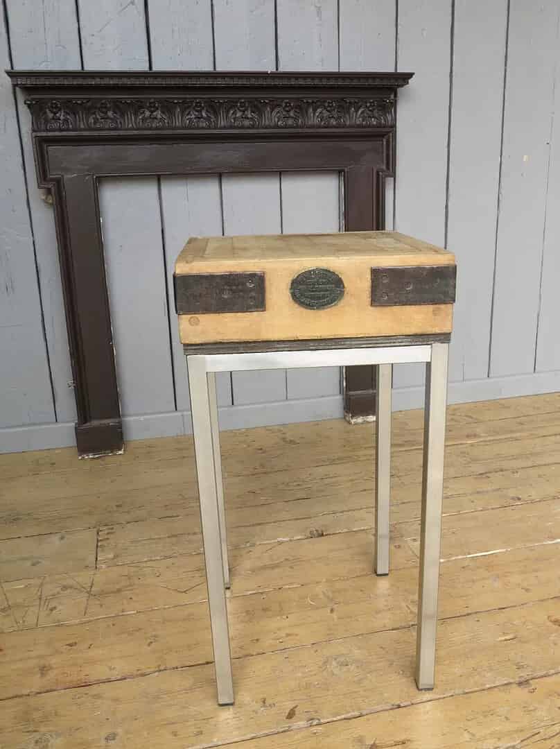 Primary Image - Antique Butchers Chopping Block On Stainless Steel Base
