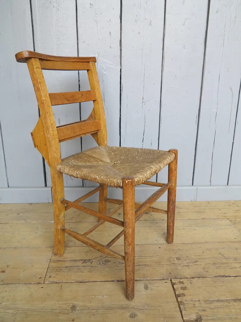 Rush Seated Antique Church Chairs With Book Holders - 7404