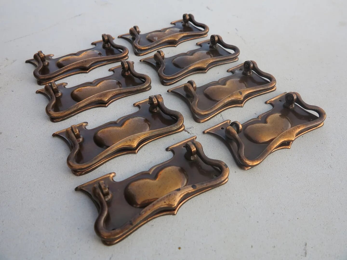 Set of 8 Antique Copper Art Nouveau Drawer Handles - 7408