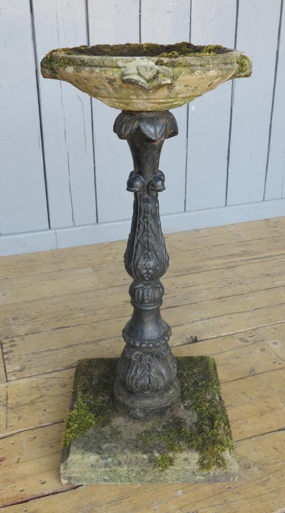 Walter Macfarlane Cast Iron & Hand Carved Stone Bird Bath - 7425