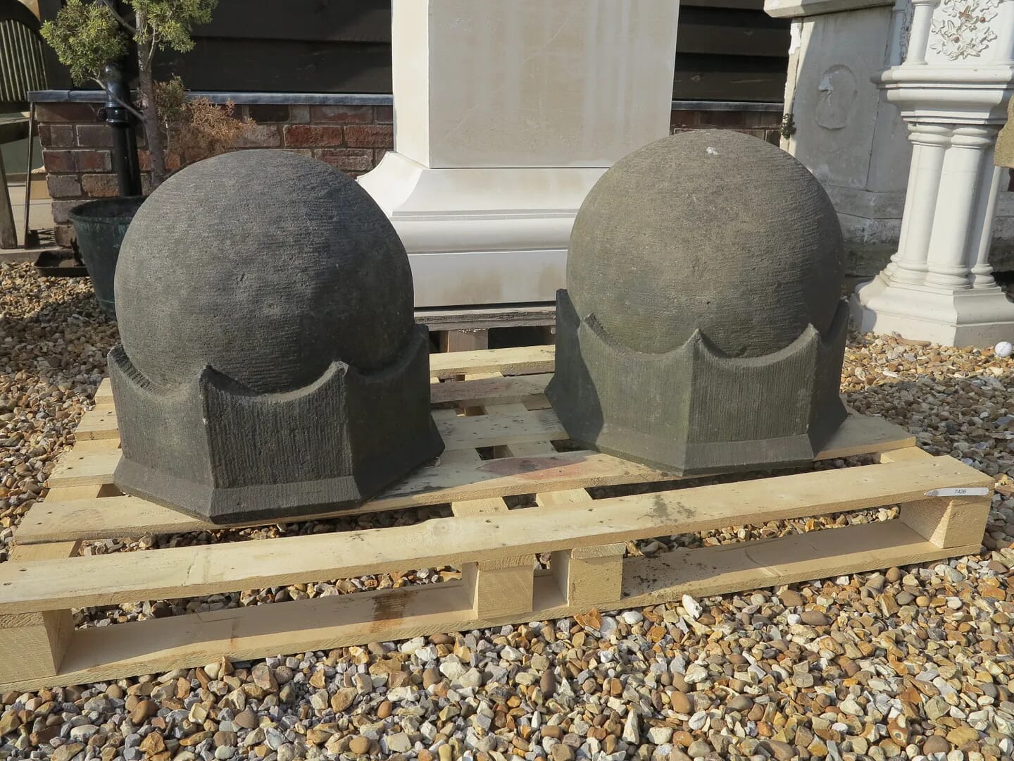 Pair of Hand Carved Arts & Crafts Gate Pier Finials - 7426