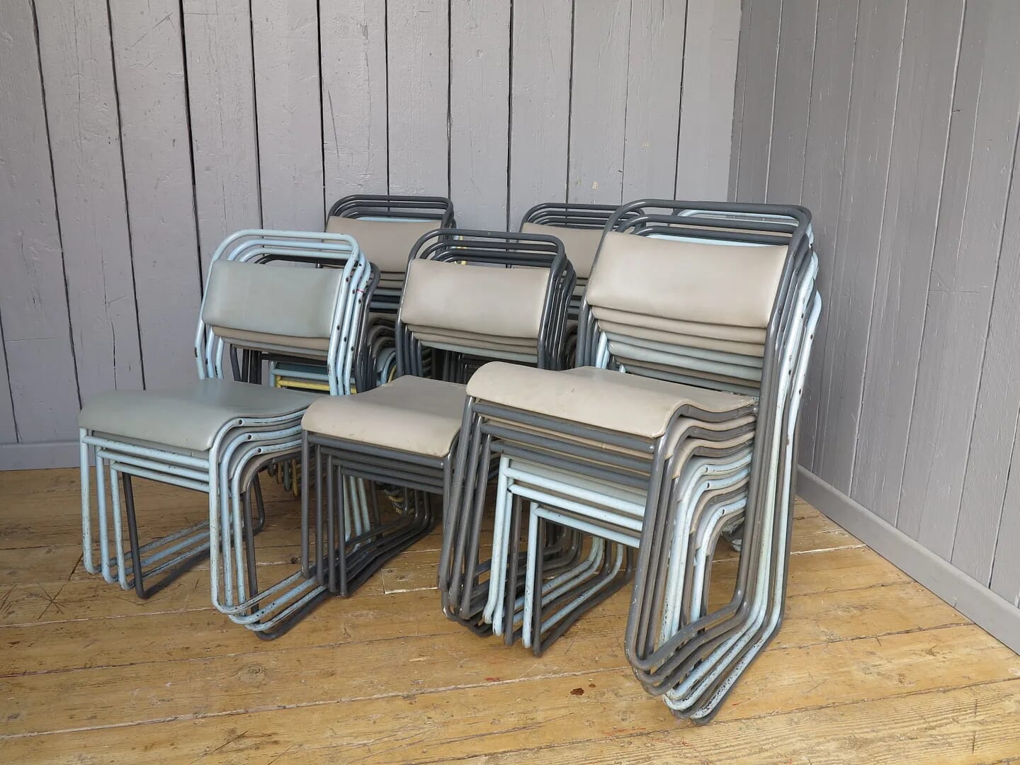 Set of 37 Tubular Vinyl Covered Stacking Chairs - 7437