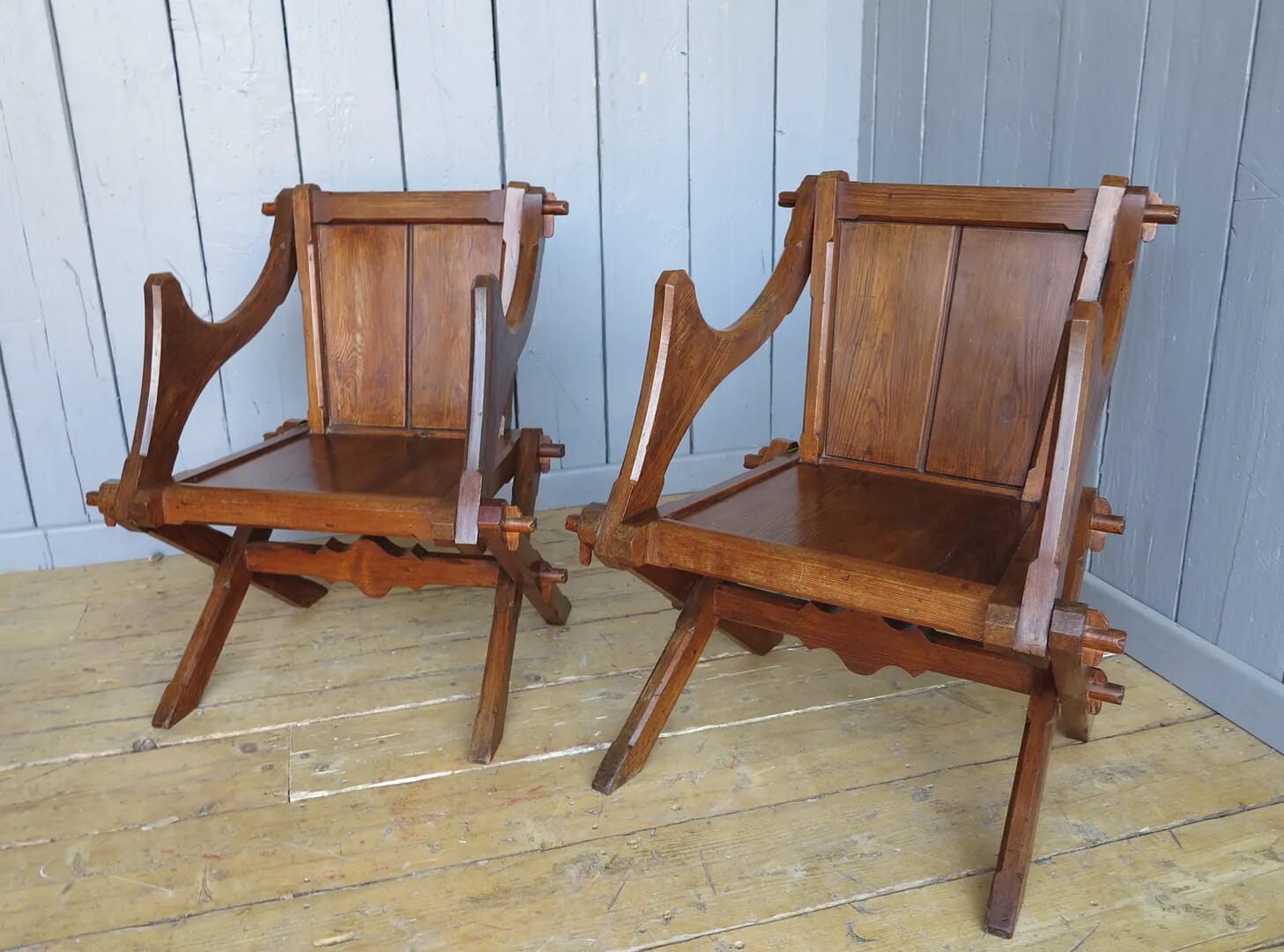 Pair of Antique Gothic Glastonbury Chairs - 7492