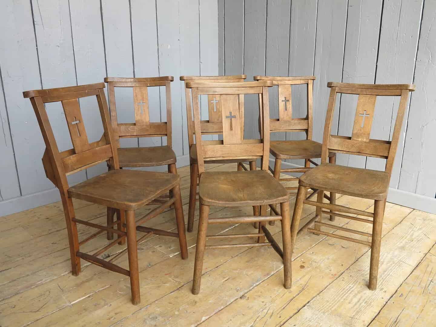 Primary Image - Set of 6 Antique Church Chairs