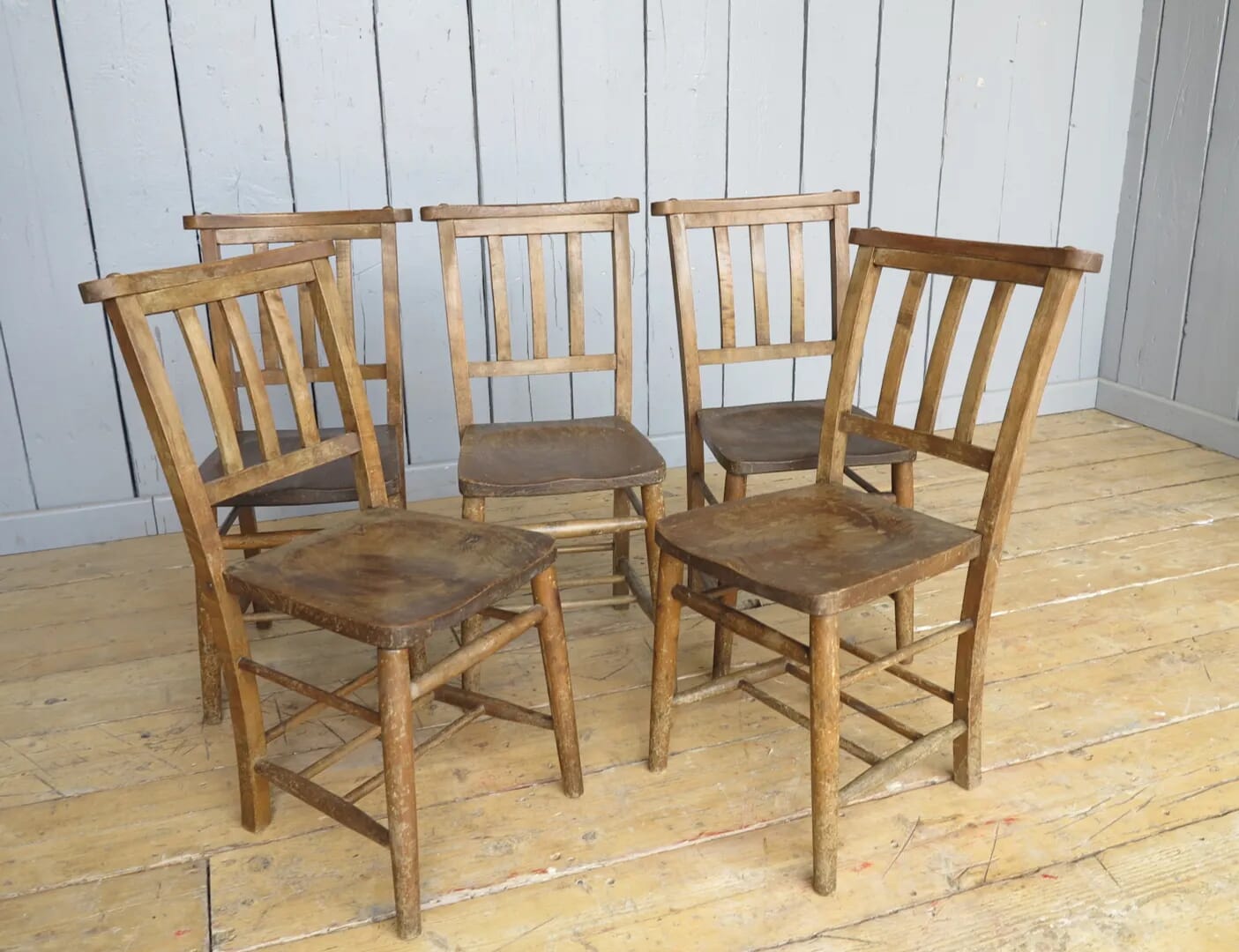 Set of 5 Antique Reclaimed Church Chairs - 7177A