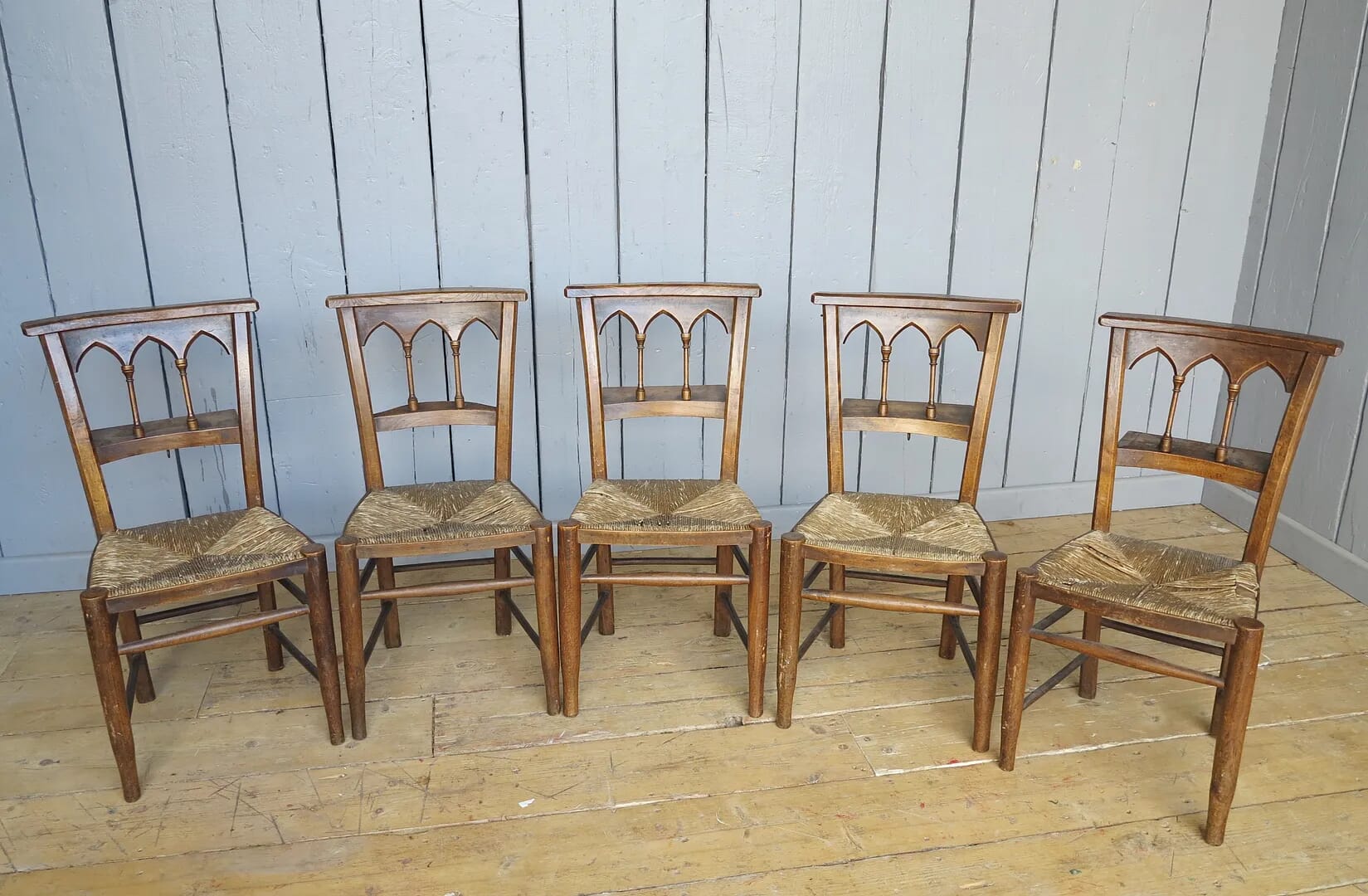 Antique Rush Seated Church Chairs - 7502
