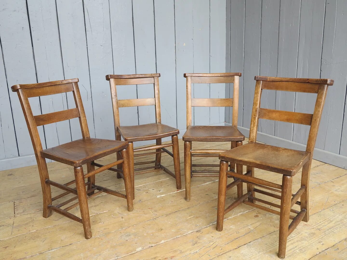 Set of 4 Reclaimed Church Chairs - 7541