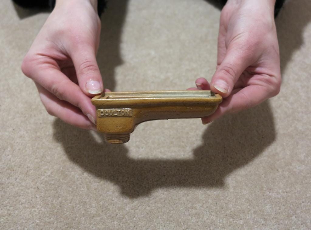 Miniature Doulton Channel Oddment Stop End with Outlet - Underground Clay Pipe - 7577