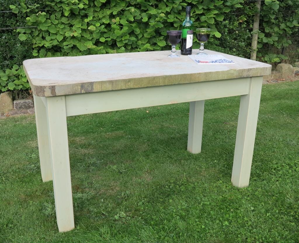 Antique Reclaimed Stone Top Table with a Pine Distressed Base - 6941a