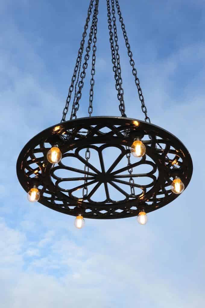 Primary Image - 6ft Tall Antique Arts & Crafts Cast Iron Round Ceiling Light