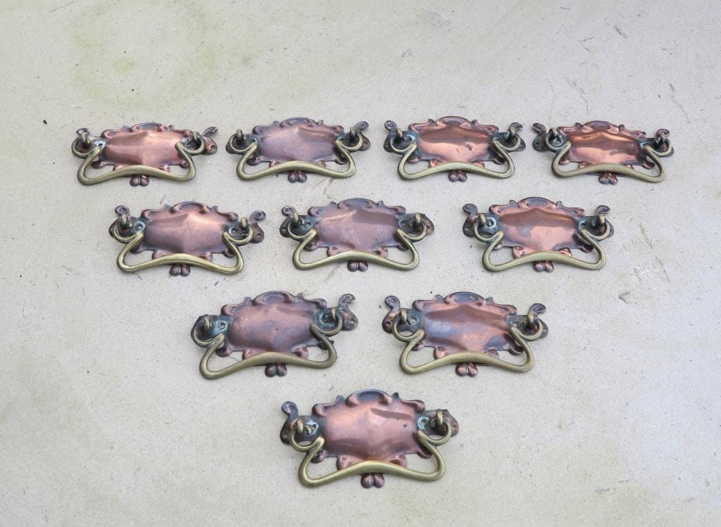 Set of 10 Antique Copper & Brass Handled Art Nouveau Drawer Handles - 7633