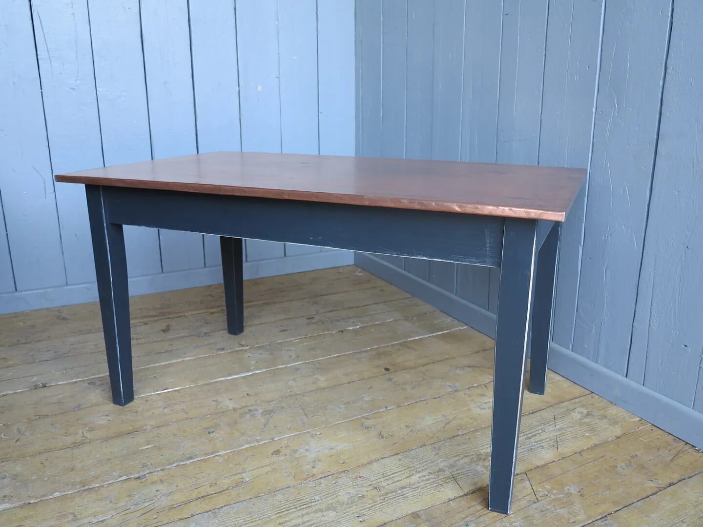 Copper Topped Table With Distressed Base - 7107