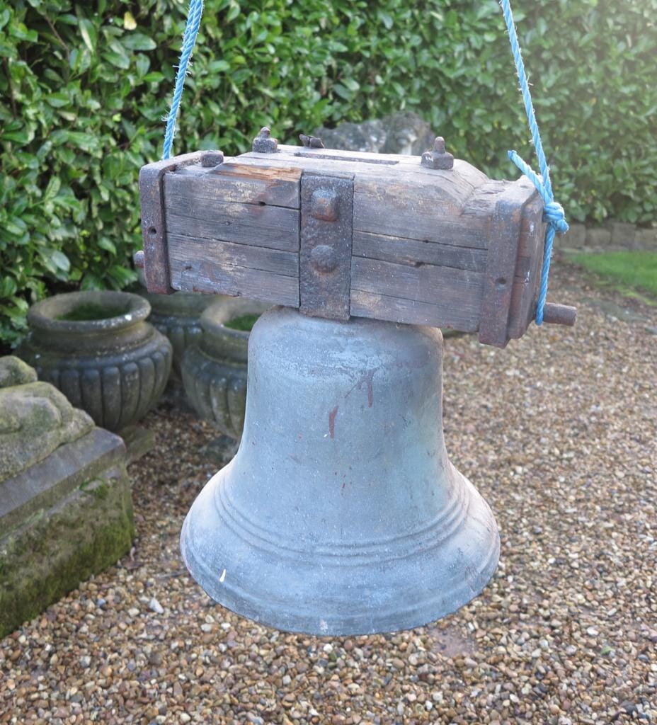 Antique Bronze Bell On Wooden Frame - 7429