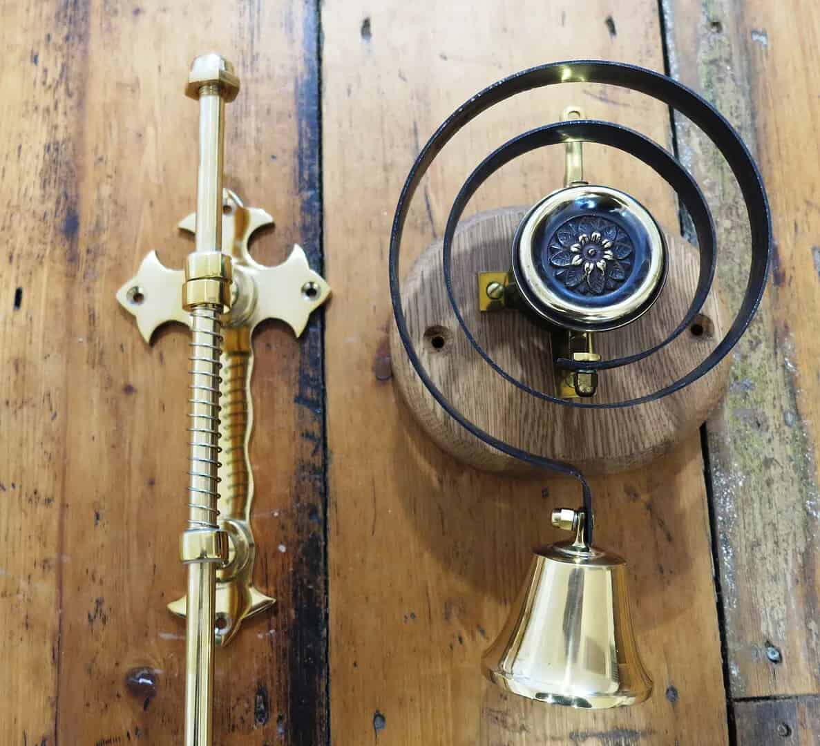 Solid Brass Winchester Bell Pull and Butlers Bell with Flower