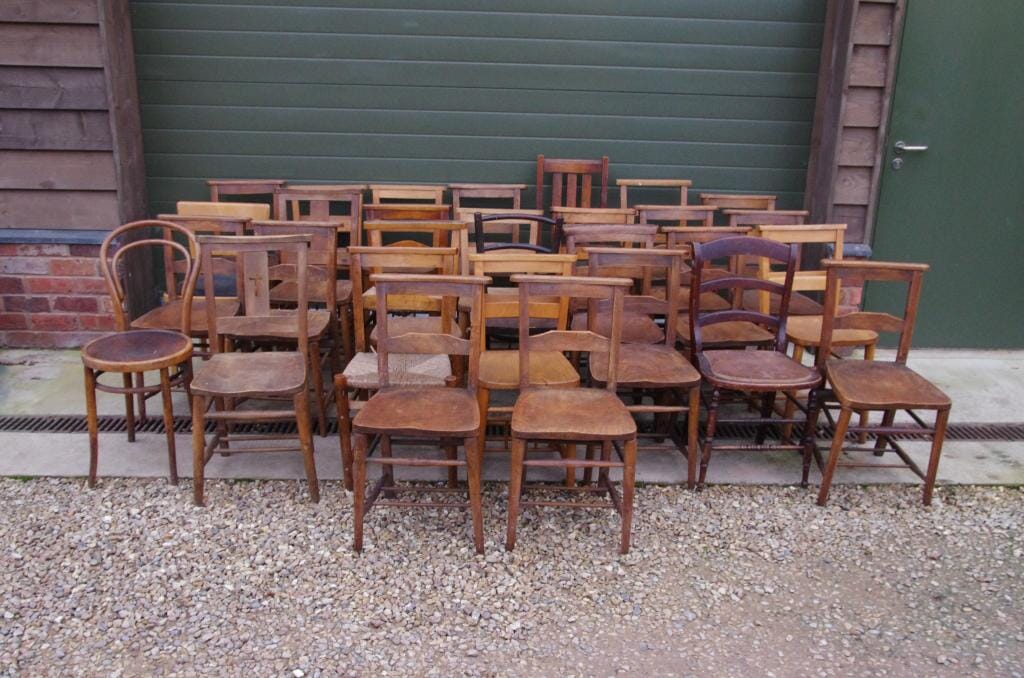 Batch of 30 Reclaimed Antique Wooden Chairs of Varying States of Distress - 1235