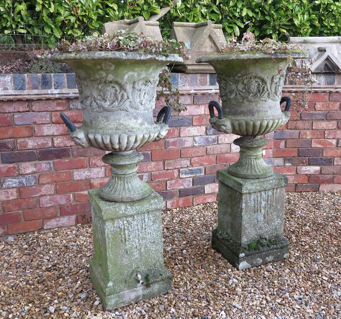 Pair of Reconstituted Garden Planters On Plinths - 7673