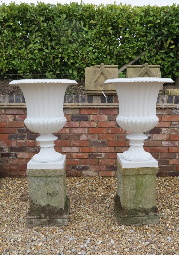 Pair of Cast Iron Planters On Reconstituted Stone Plinths - 7684